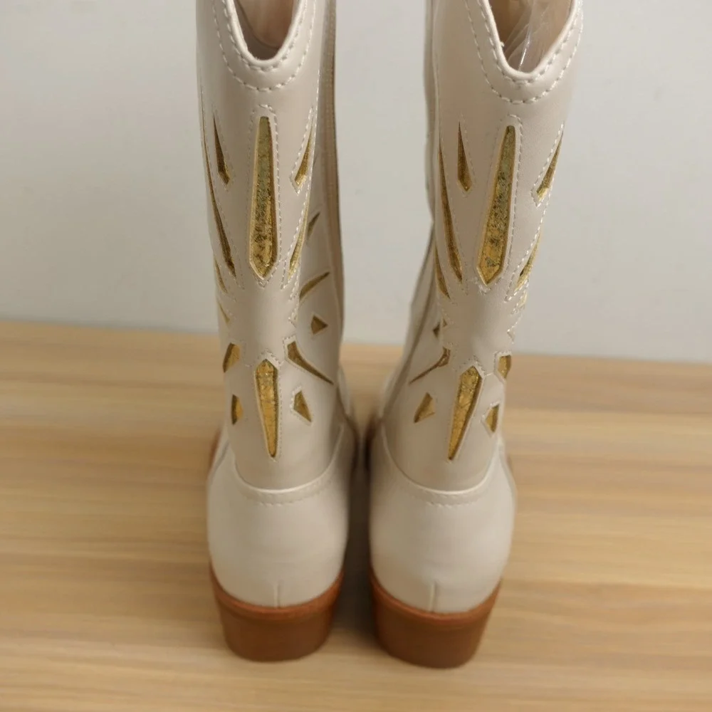 Western Boho Cowboy Boots Womens 6 White Sunburst Cutout Leather DV Dolce Vita